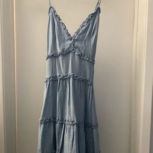 Baby blue ruffled spaghetti strap dress